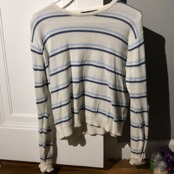 Brandy Melville Sweaters White And Blue Striped Knit Sweater Poshmark